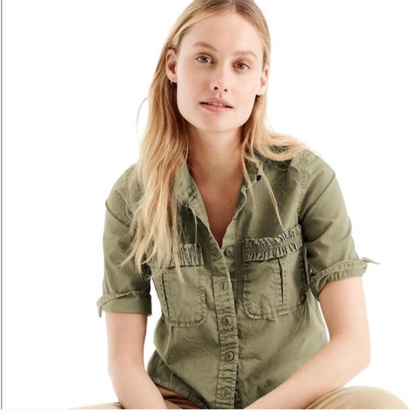 J Crew Utility boy Meets Girl Shirt Women’s Ruffle Size 14 Faded Vintage Style - Picture 2 of 6